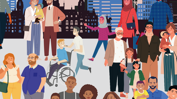 Bild verschiedener Familienkonstellationen im Comic-Stil